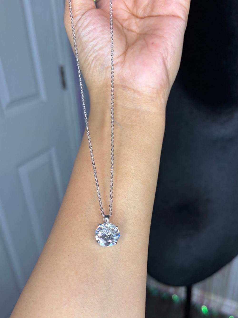 Large Round White Crystal Pendant Silver Statement Jewelry Adjustable Sparkly